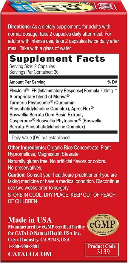 CATALO Extra FlexiJoint IFR Formula – with Meriva Turmeric Phytosome ApresFlex &amp Casperome Boswellia – 60 Capsules