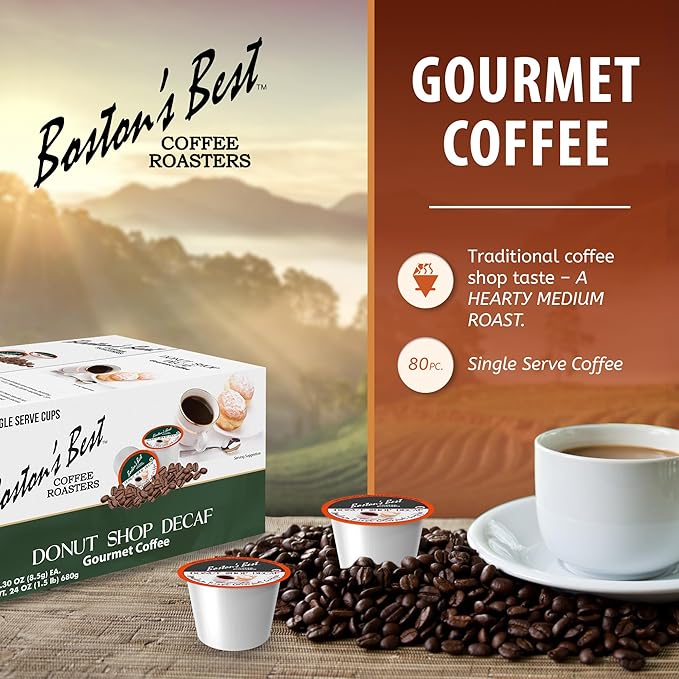 Boston’s Best - Hearty Donut Shop Decaf Medium Roast Delicious Gourmet Coffee Compatible with Keurig Coffee Maker 1 Count (80 Single Serve Cups)