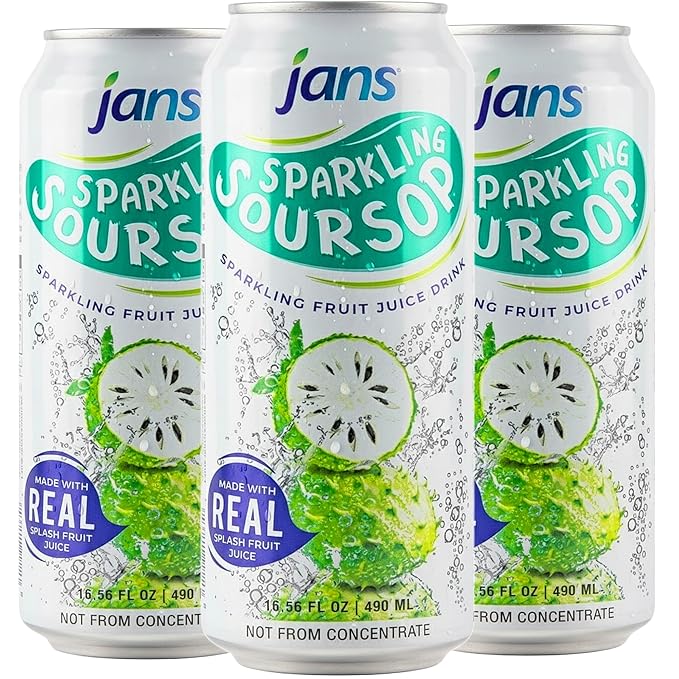 JANS Sparkling Soursop Soda Drink 16.9 oz (Pack of 12) Guanabana Soda Drink |100% Pure Soursop Graviola | NOT From Concentrate Refreshing Taste of the Tropics