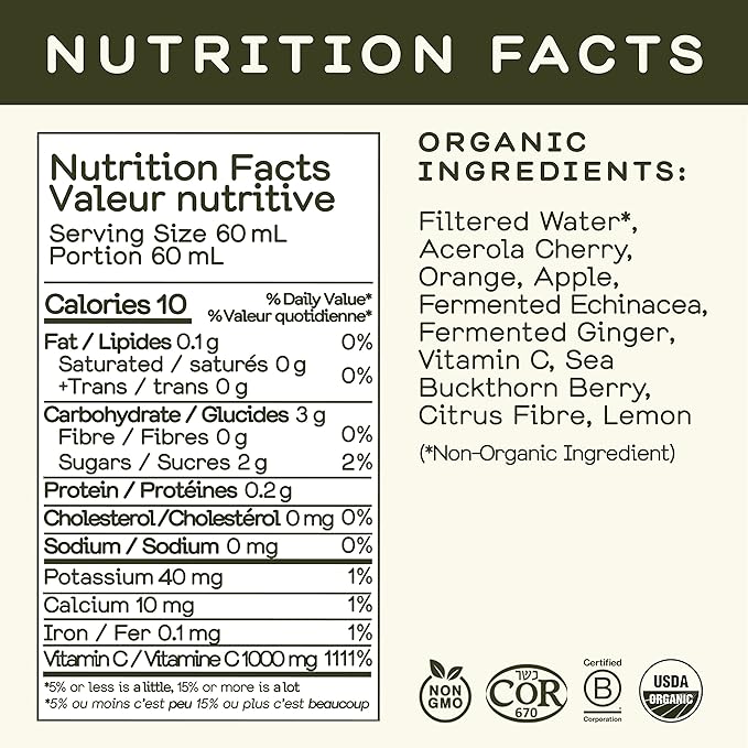 Greenhouse Juice Organic Farma-C+ Wellness Shots Vitamin C Immune Shot Cold-Pressed with Orange Acerola Cherry Sea Buckthorn Berry and Fermented Echinacea | Vegan &amp Gluten-Free (2 Oz Pack of 12