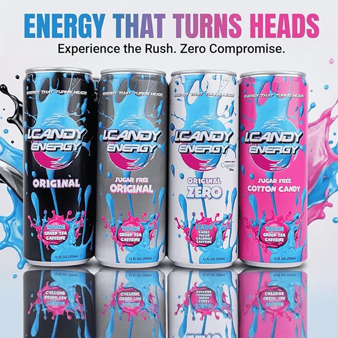 I.CANDY ZERO Energy Drink Caffeine Free Sugar Free Energy Drinks 24 Pack 12 oz Cans Zero Sugar Zero Calorie 250mg Cognizin Citicoline No Caffeine Mental Focus Energy