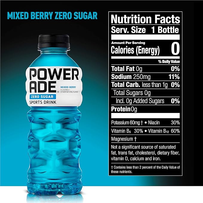 POWERADE ZERO Zero Calorie Electrolyte Enhanced Sports Drinks Mixed Berry 20 fl oz 24 Pack