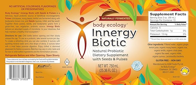 Body Ecology InnergyBiotic Natural Probiotic | Naturally Fermented Liquid Probiotic Dietary Supplement and Energy Drink | Probiotic Drink for Digestive Support and Gut Health | 25.36 FL OZ