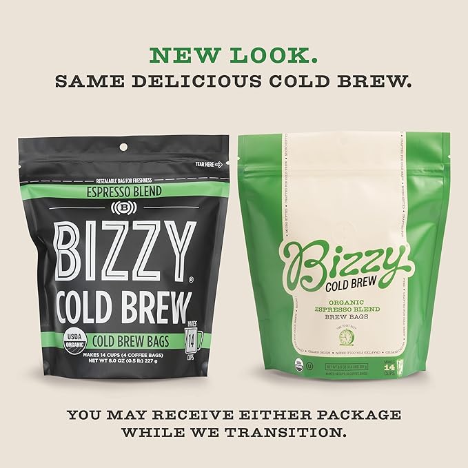 Bizzy Organic Cold Brew Coffee | Bundle | Coarse Ground Coffee | Espresso Blend 1 LB + Espresso Blend Brew Bags 4-count | 2 Pack