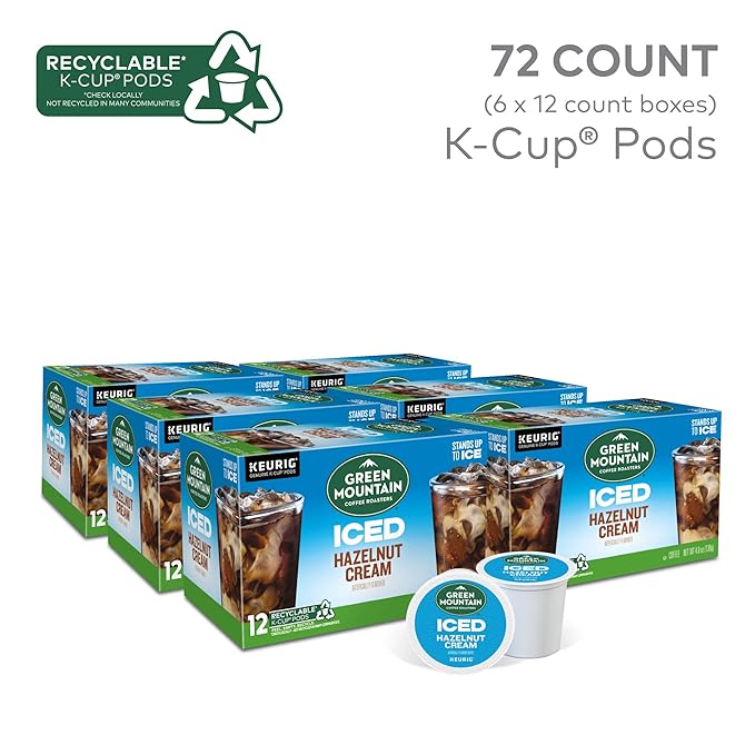 Green Mountain Coffee Roasters ICED Hazelnut Cream Single Serve Keurig K-Cup Pods Flavored Iced Coffee 72 Count