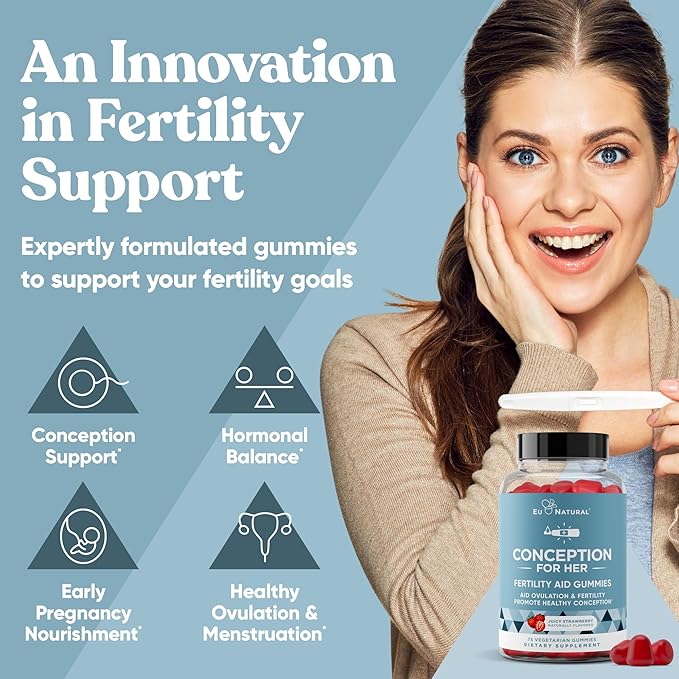 Conception for Her Fertility Gummies - Fertility Supplements for Women with Myo Inositol Folate &amp more Essential Nutrients - Delicious Juicy Strawberry Hormone Balance Vitamins 75 ct Pectin Gumm