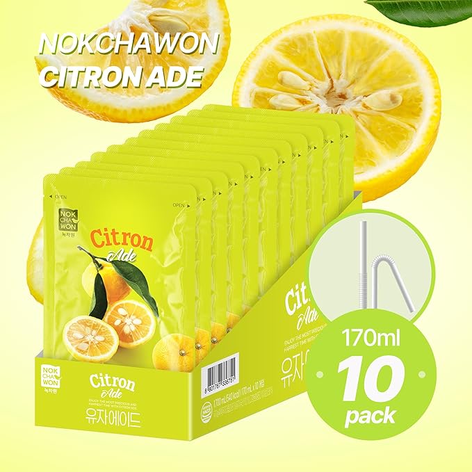 [Nokchawon] Korean Yuzu Juice Drink Pouch - Honey Citron Tea Flavored Ade for Ice Cups and Cocktails - Ready to Serve Citrus Beverage for Spring Refreshment - 10 Pack