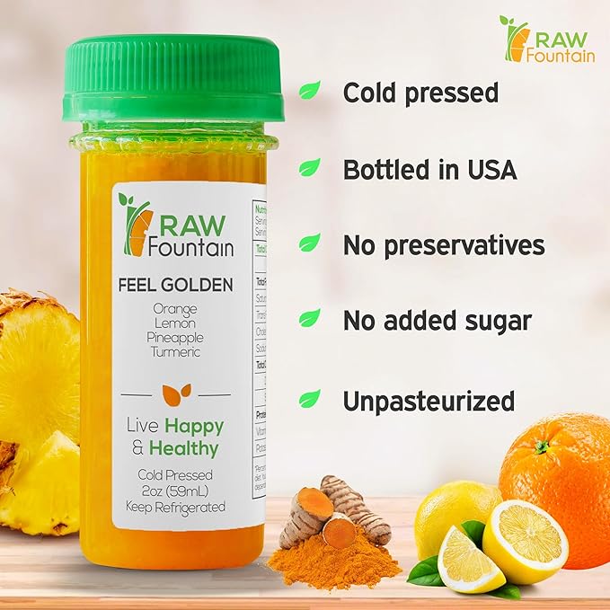 20 Immunity Shots w/Orange Lemon Pineapple Turmeric 2fl Oz Packed w/Vitamin C Raw Cold Pressed Unpasteurized Boosts Immunity All Natural No Artificial Flavors or Preservatives