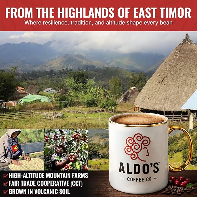 Aldo’s Coffee Co. Organic Water Process Decaf Coffee Dark Roast 100% Arabica from East Timor 16 oz (Medium Coarse Grind)