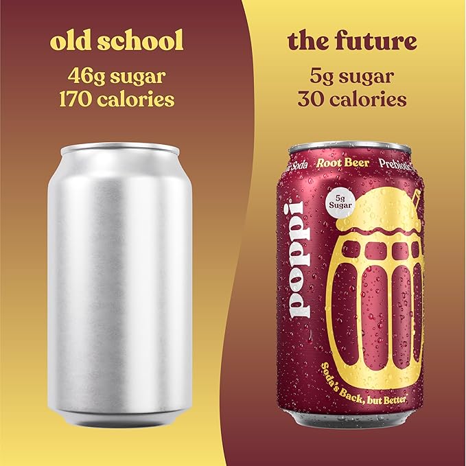 Poppi Sparkling Prebiotic Soda Beverage with Apple Cider Vinegar Seltzer Water and Fruit Juice Root Beer Flavor 12 Fl Oz Pack of 12 Packaging May Vary