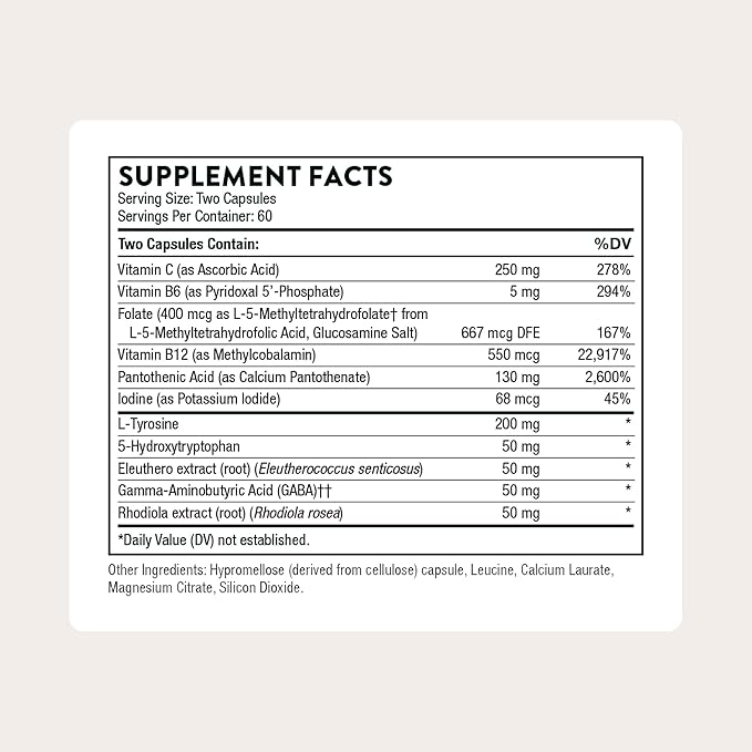 THORNE - Emotion Balance Support - Supports Mood &amp Stress Management* - Vitamins B6 B12 &amp C 5-HTP GABA Rhodiola Folate (5-MTHF) &amp L-Tyrosine - Third-Party Certified - Gluten-Free - 12