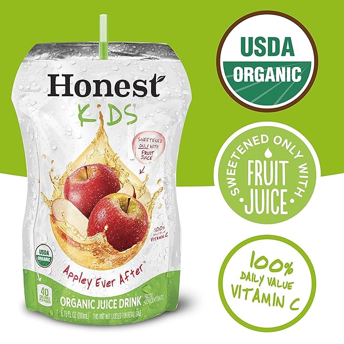 Honest Kids Appley Ever After Apple Organic Fruit Juice Drink 6.75 Fl Oz (32 Pack)