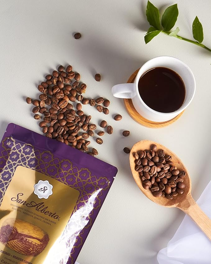 San Alberto Whole Bean Coffee - Single Origin &amp Specialty Colombian Arabica Coffee Dark Roast with Caramel &amp Dark Chocolate Notes - 12 oz
