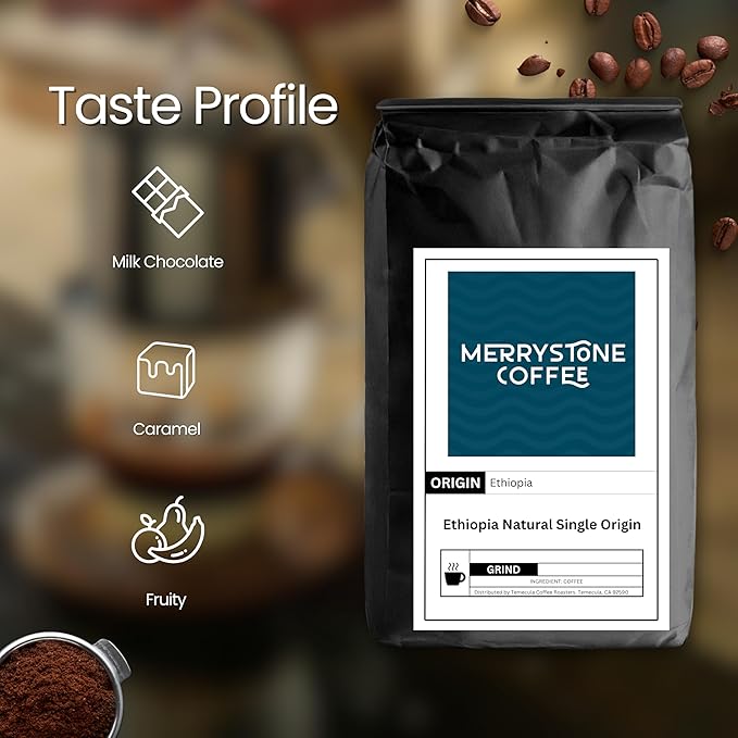 Merrystone Ethiopia Natural Single Origin Roasted to Order Medium-Light Roast 1 Lb Coarse Grind