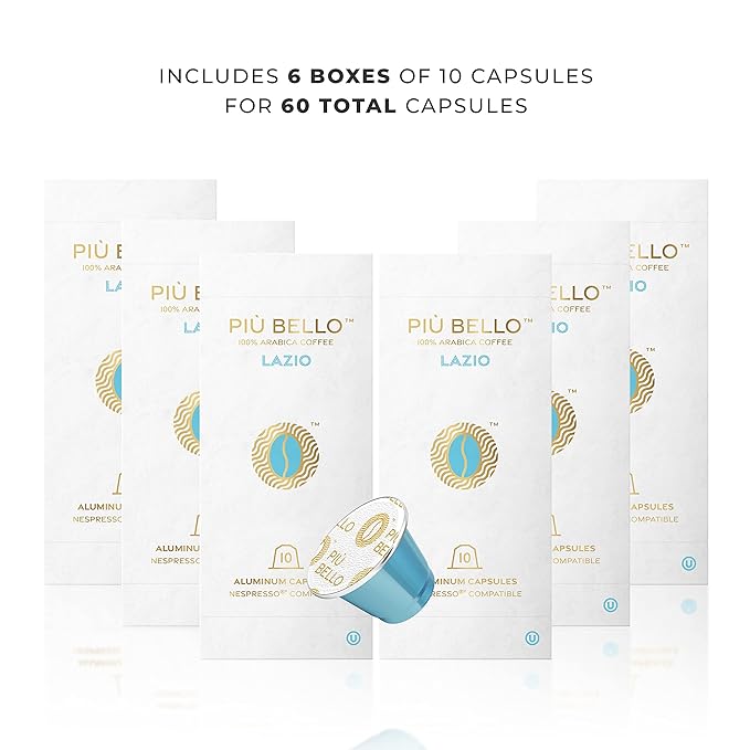 Piu Bello Lazio Espresso Coffee Pods – for Nespresso Original Machines – Compatible Capsules Pack – Rich &amp Balanced Taste – Strong Italian Espresso Flavor – Kosher Certified (60 Count Single Flav