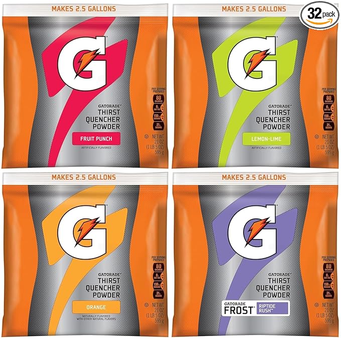 Gatorade Thirst Quencher Powder 4 Flavor Variety Pack 21oz Pouches (Pack of 32)
