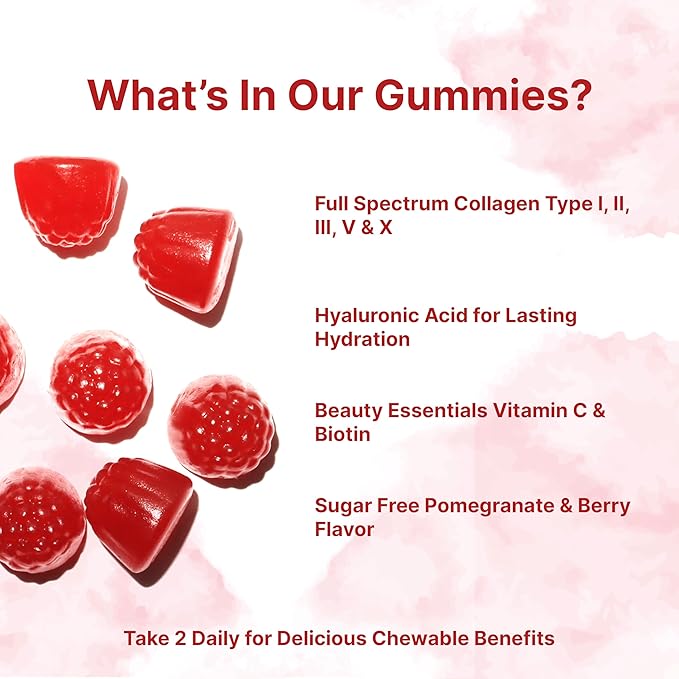 Micro Ingredients Multi Collagen Peptides 120 Collagen Gummies | Type IIIIIIVX Protein with Biotin Hyaluronic Acid &amp Vitamin C Complex | Pomegranate &amp Berry Flavored | Sugar Free Non-G