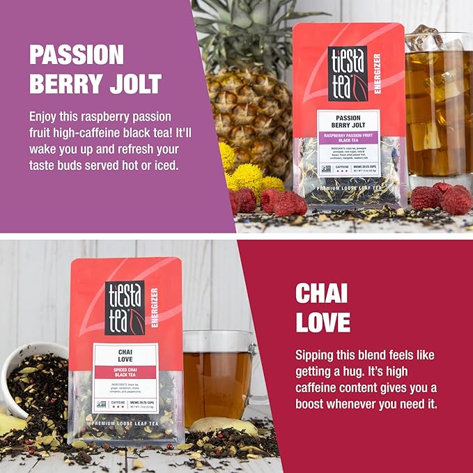 Tiesta Tea - Black Loose Leaf Tea Gift Set High Caffeinated Assorted Blends 5 Pouches for Hot &amp Iced Brews Variety Pack English Breakfast Earl Grey Chai &amp Passion Fruit