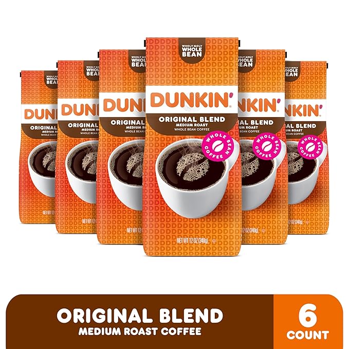Dunkin' Original Blend Medium Roast Whole Bean Coffee 12 Ounces (Pack of 6)