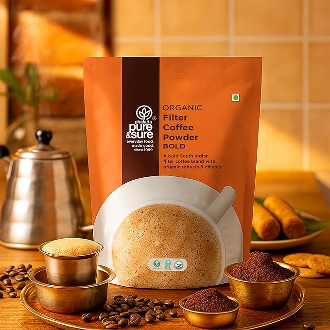 Pure &amp Sure Bold Organic Coffee Powder | Natural Ground Coffee Medium Roast | Robusta Coffee with Chicory | Ready to Use No Preservative Non-GMO | 200gm