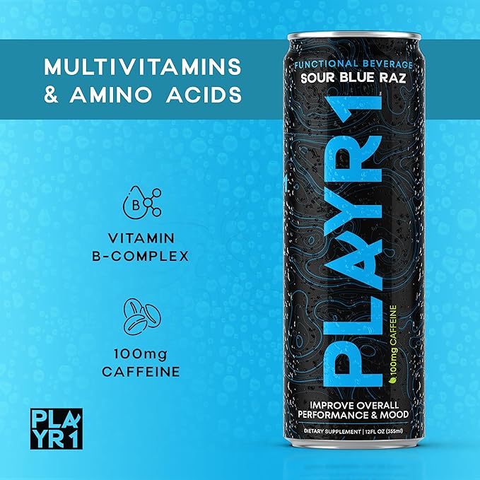 PLAYR1 Sour Blue Raz Caffeinated 24 pack