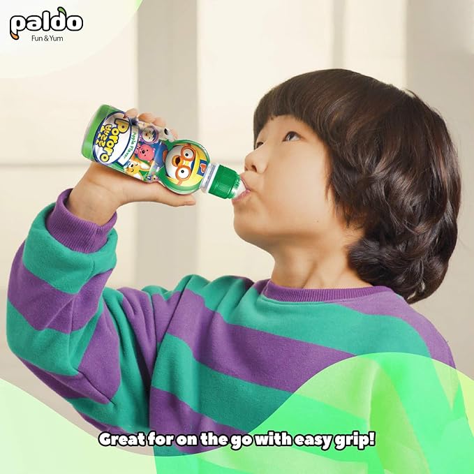 Paldo Fun &amp Yum Pororo Kids Apple Flavor Drink Pack of 8 Fruit Juice Drinks with Comfortable Push-Pull Sports Cap Perfect Drink for Children 7.95 fl oz. x 8