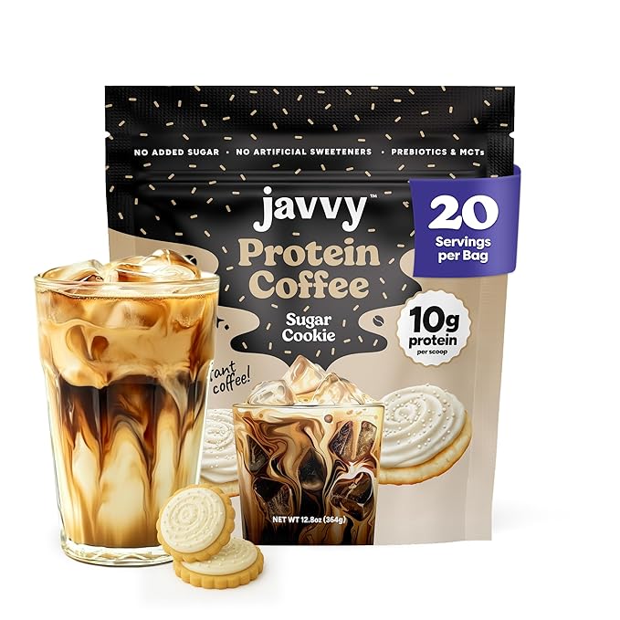 Sugar Cookie Protein Iced Coffee - Premium Whey Protein &amp Instant Iced Coffees - 100% Natural Cold Brew - Zero Artificial Flavors &amp Sweeteners 80 mg Caffeine No Added Sugar 20 Servings