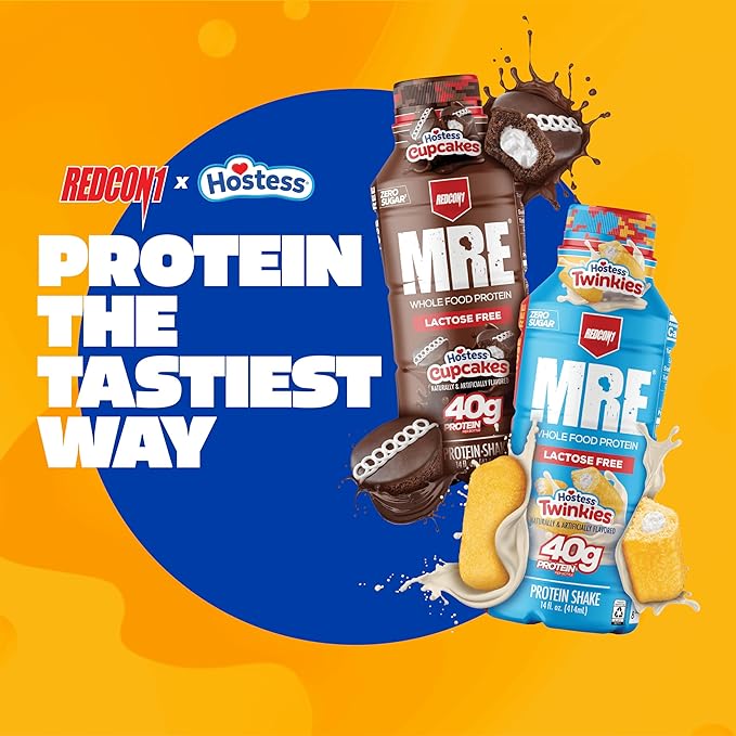 REDCON1 MRE Ready to Drink Protein Shakes Hostess™ Cupcakes - Lactose Free RTD Protein Made with Real Whole Food Protein Blends - Easy to Digest Nutritional Shake (12 Pack)
