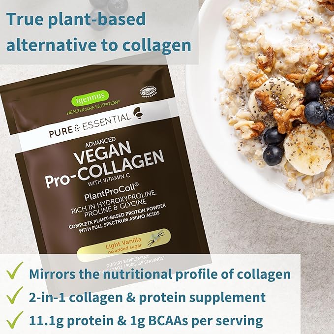 Live Cultures+ Lab4 Probiotics + Vegan Vanilla Collagen Protein Powder Vegan Bundle Complete Collagen Boosting Formula + 25 Billion CFU Probiotic with Non-Bloating Prebiotic by Igennus