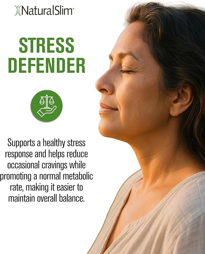 NaturalSlim Stress Relief Supplement - Stress Defender High Cortisol Reducer Control Cravings Sleep &amp Metabolism Support with Vitamin B5 Pantothenic Acid &amp L Tyrosine 180 Vegetable Capsules