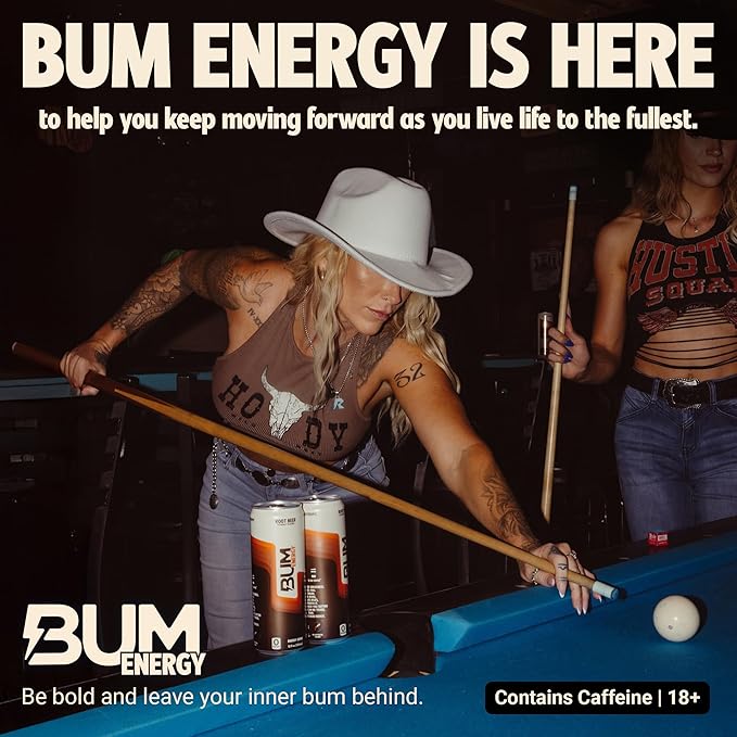 BUM Sugar-Free Energy Drink Root Beer - Lightly Carbonated &amp No Artificial Colors Natural Caffeine &amp Citicoline for Energy &amp Focus Brain Boost &amp Workout Sports Beverage - 12 oz Pac