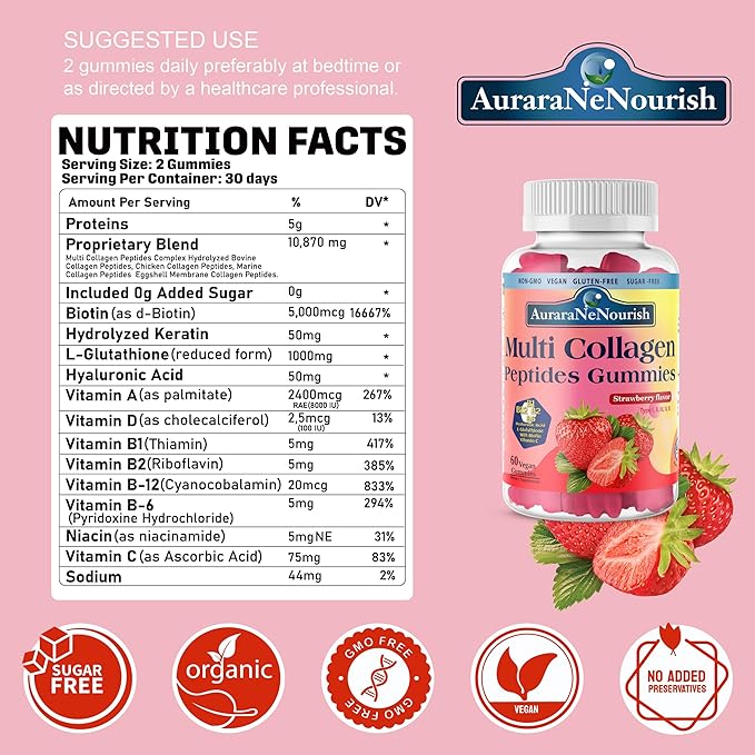 2 Pack Multi Collagen Peptides Gummies + Moringa Gummies Vegan Non GMO Sugar Free