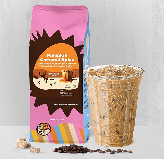 Crazy Cups Flavored Ground Coffee Variety Pack Includes Cinnamon French Toast Caramel Vanilla Pumpkin Caramel Spice in 10 oz Bags For Brewing Flavored Hot or Iced Coffee Variety 3 Pack