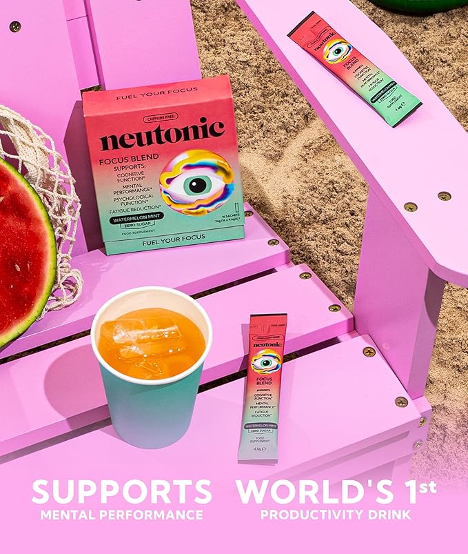 Neutonic Nootropic Focus Blend Powder | Watermelon Mint 16 Sticks | Caffeine Free Zero Sugar | Support Memory Mental Clarity Cognitive Function | Boost Focus Energy Brain Health