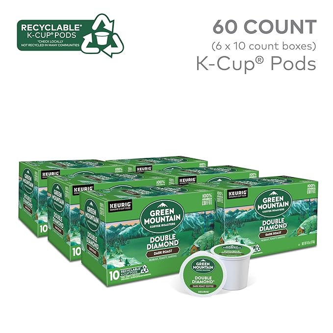 Green Mountain Coffee Roasters Double Diamond Keurig Single-Serve K-Cup pods Dark Roast Coffee 60 Count (6 Packs of 10)