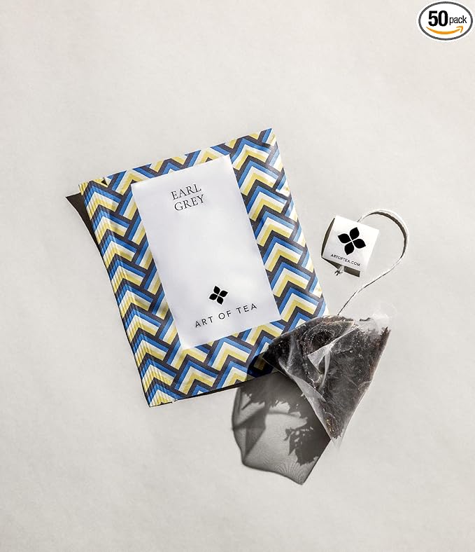 Art of Tea | Organic Earl Grey Black Tea | Earl Grey Tea Bag | 50 Pyramid Black Tea Bag Sachets