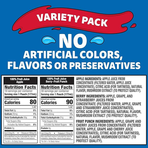 100% Fruit Punch Berry &amp Apple Juice Variety Pack Ready-to-Drink Juice (40 Pouches 4 Boxes of 10)