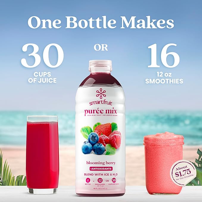 Smartfruit Blooming Berry + Antioxidants – 100% Real Fruit Purée with Strawberries Blueberries Raspberries – Great for Smoothies Juice Yogurt Cocktails Teas – High in Vitamin A &amp C – 2-Pk 4