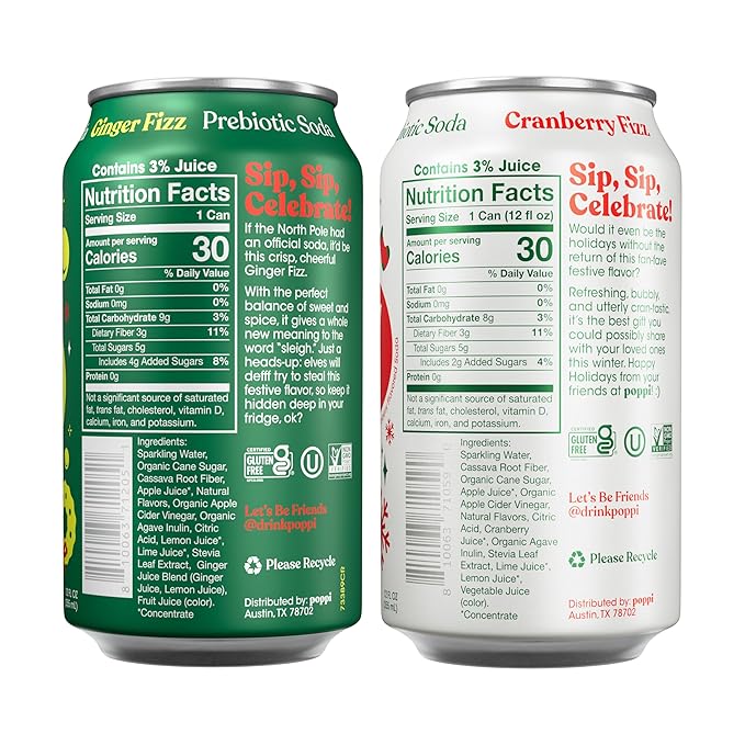 Poppi Sparkling Prebiotic Soda Beverage with Apple Cider Vinegar Seltzer Water and Fruit Juice Naughty or Nice Variety Pack 12 Fl Oz Pack of 12 Packaging May Vary