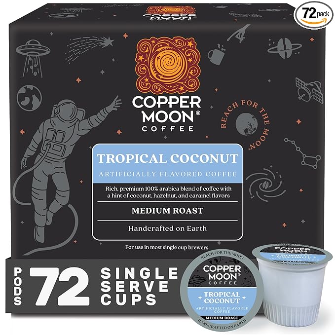 Copper Moon Single Serve Coffee Pods For Keurig K-Cup Brewers Medium Roast Tropical Coconut Blend 72 Count