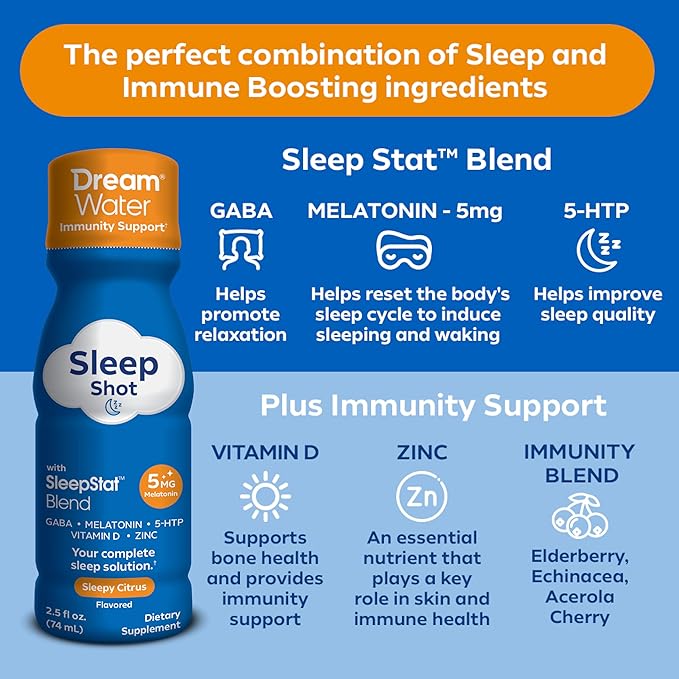 Dream Water: Sleep Aid &amp Immunity Support - Sleepy Citrus - 12 ct