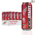 Mountain Dew Kickstart Fruit Punch 92mg Caffeine Vitamins B &amp C 80 Calories 5% Juice 16 fl oz (12 Count)