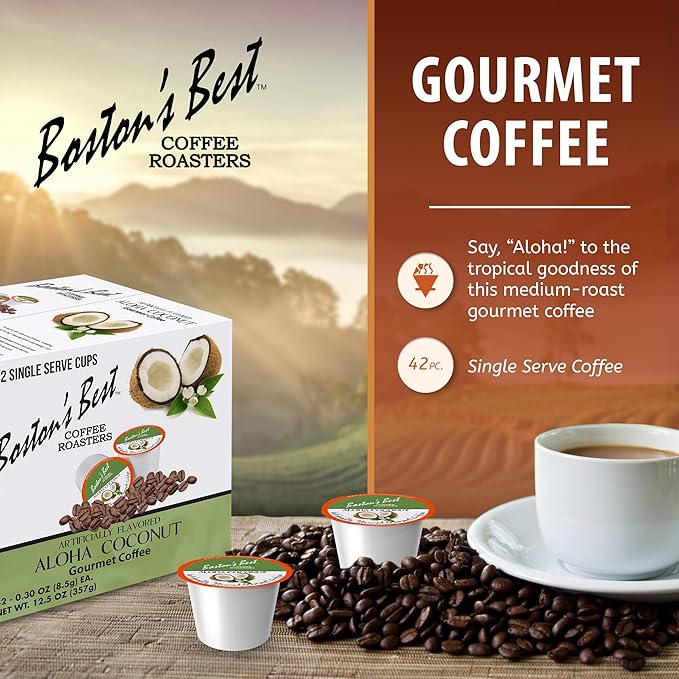 Boston’s Best - Aloha Coconut Flavored Delicious Gourmet Coffee Compatible with Keurig Coffee Maker 1 Count (42 Single Serve Cups)