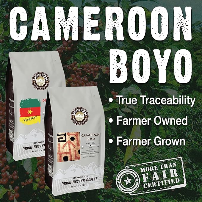 Aroma Ridge Cameroon Boyo Peaberry Coffee Freshly Roasted in USA Whole Bean 16oz