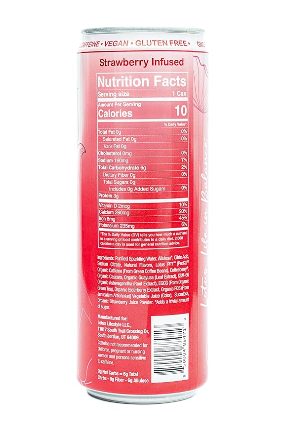 Red Lotus Plant Power Drink™ | Sugar Free Low Calorie | 160 mg Natural Caffeine from Green Coffee Bean | Plant-Based Ingredients | Zero Sugar | 10 Calories | 12 oz Cans | 12 Count