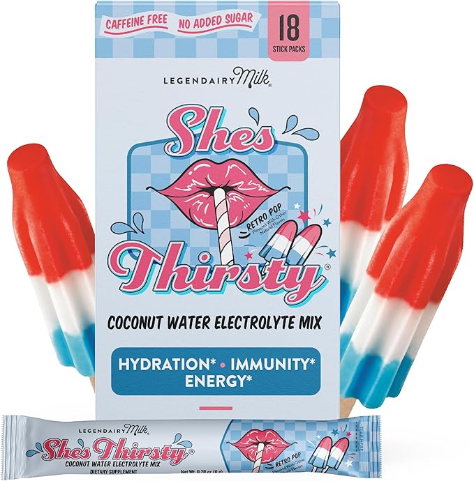Legendairy Milk She’s Thirsty Retro Pop No Sugar Added Electrolytes Powder Packets–Coconut Water Mix for Women Instant Hydration Packets Immune Support Pregnancy Safe 18 Ct