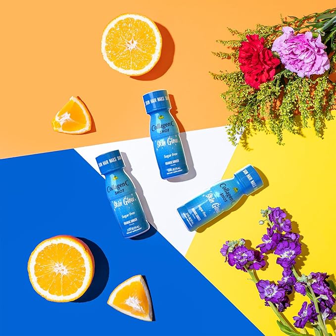 CollagenC - Skin Glow Shot 20 Pack - Collagen 10g Vitamin c 1000mg Biotin 1000mcg Vitamin D 800 IU - Natural Orange-Ginger Flavor 2.0oz Bottle - 80 Pack