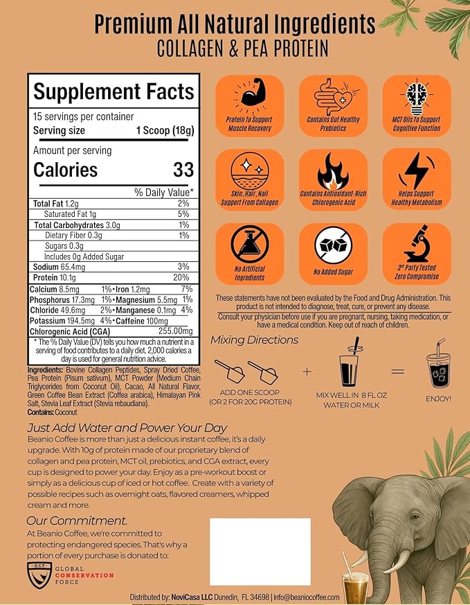 Protein Coffee Mocha with Collagen: Zero Added Sugar 100% Natural Dairy-Free 10G Protein Instant Blend with Real Cocoa High CGA Coffee 100mg Caffeine Collagen Peptides 15 Servings