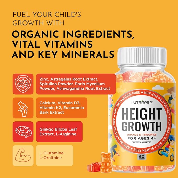 Teens Height Growth Supplement Gummies - Kids Grow Taller Natural Height Increaser Multivitamin - with Calcium Vitamin D3 K2 Zinc L-Arginine L-Glutamine L-Ornithine for Boys Girls