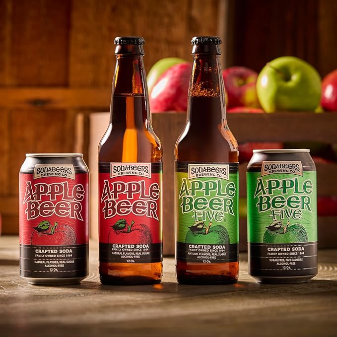 Apple Beer | SodaBeers Brewing Co | Alcohol-Free Gluten-Free Crafted Soda Made With Natural Apple Flavors and Real Sugar Refreshing Fruit Beverages (12 Cans)
